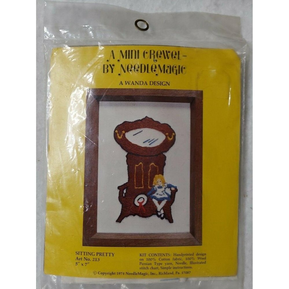 Sitting Pretty Mini Crewel Needlepoint Kit Wanda Design Needle Magic 1974 MCM